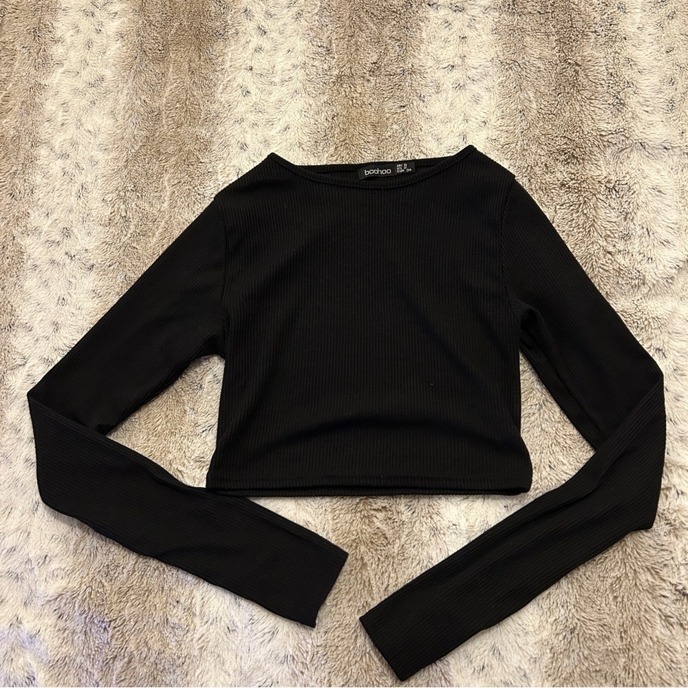 Boohoo Black Ribbed Cropped Long Sleeve